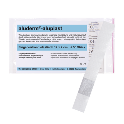 aluderm®-aluplast elastisch Fingerverband 12 x 2cm Pkg. á 10, 50, 100 Stück, Pflaster jeweils einzeln eingesiegelt, 1009163, 1009164, 1009165 Söhngen