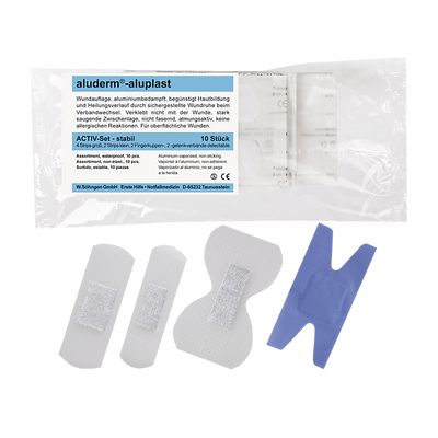 Activ-Set stabil aluderm®- aluplast Sortiment, Pflaster jeweils einzeln eingesiegelt, Verpackt im SetInhalt: 10 Wundpflaster, stabil, 1009414 Söhngen