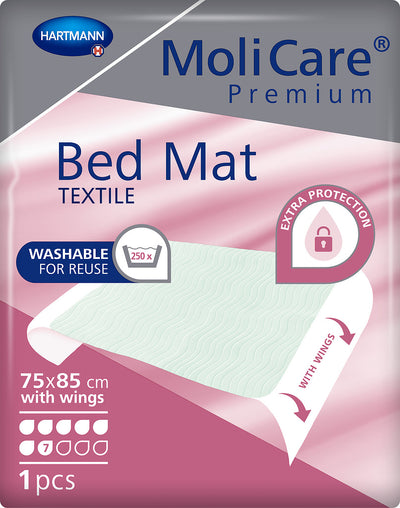 MoliCare Premium Bed Mat Textile 7 Tropfen m. Flügeln, wiederverwendbare textile Bettschutzeinlage, 75 x 85 cm, kann bis zu 250-mal gewaschen werden, Inkontinenzunterlage, 155012, 155013 Hartmann