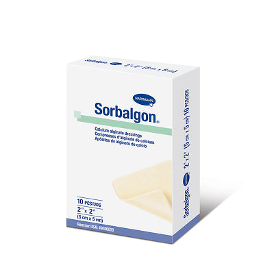 Sorbalgon 5 x 5 cm, 10 x 10 cm, 10 x 20 cm, einzelsteril verpackt, die Calciumalginat-Kompresse mit ausgezeichneter Tamponierbarkeit, 999598, 
999595, 
999589 Hartmann