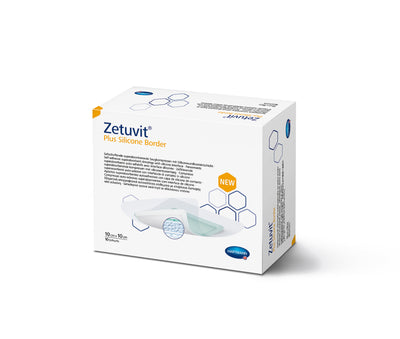 Zetuvit Plus Silicone Border 10 x 10 cm, 12,5 x 12,5 cm, 17,5 x 17,5 cm, 15 x 25 cm, 20 x 25 cm, steril, selbstklebende Superabsorber-Wundauflage, 413910, 413920, 
413930, 413940, 413950 Hartmann